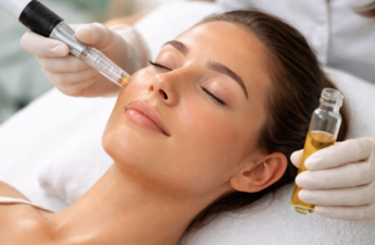 Vampire facial treatment with PRP during a realistic skin rejuvenation procedure